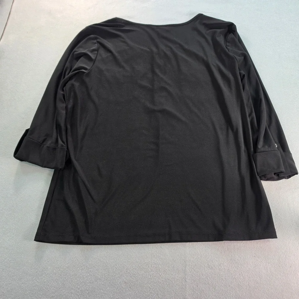 Christopher & Banks Womens XL Black 3/4 Roll Tab Sleeve Henley Blouse Knit Top